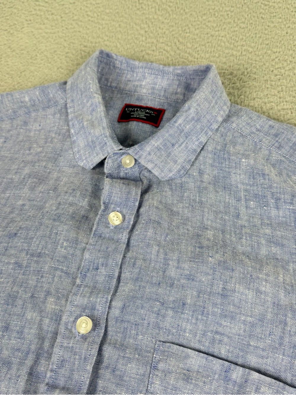 Untuckit Linen Shirt Men Large Blue Valente WR Button Short Sleeve Preppy Casual